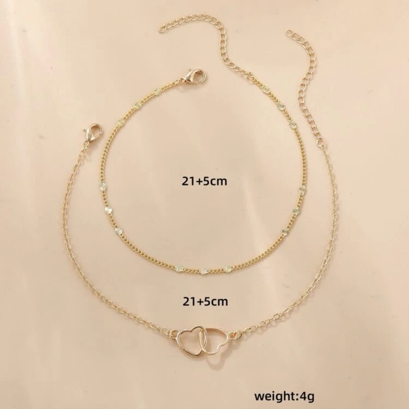 2 pcs Heart Bracelet Set Golden Chain - Picture 2 of 6